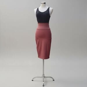Spanx Pencil Skirt Sz L Brick Red High Waist Stretch Shaping Faux Leather